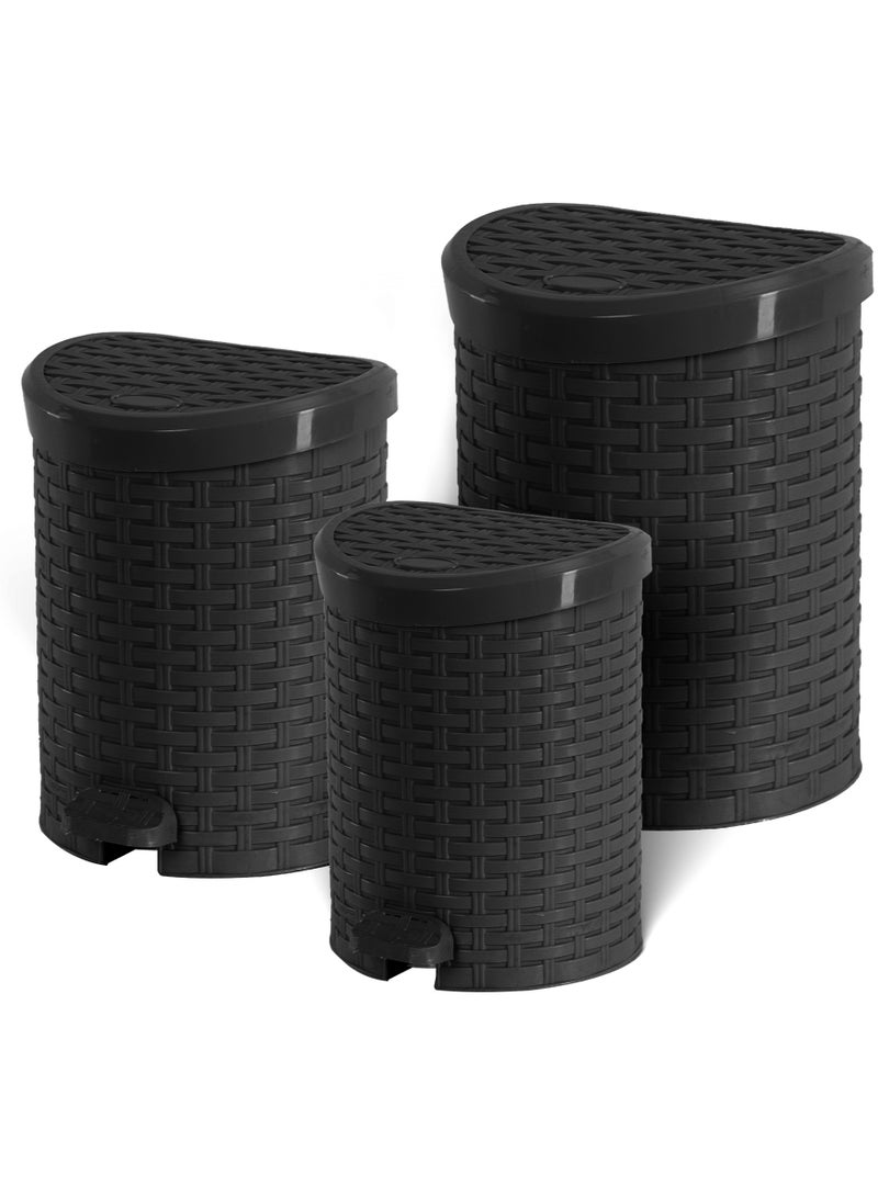 مجموعة سلات المهملات من الخيزران باللون الأسود