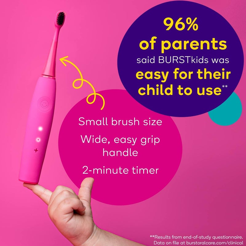 BURST kids Electric Toothbrush with Soft Charcoal Black Bristles, Small Head & Comfort Grip, 2 Minute Built in Timer, for Kids Ages 2+, Children Toothbrush for Healthier Smiles for, 2 Modes, Purple - Image 3