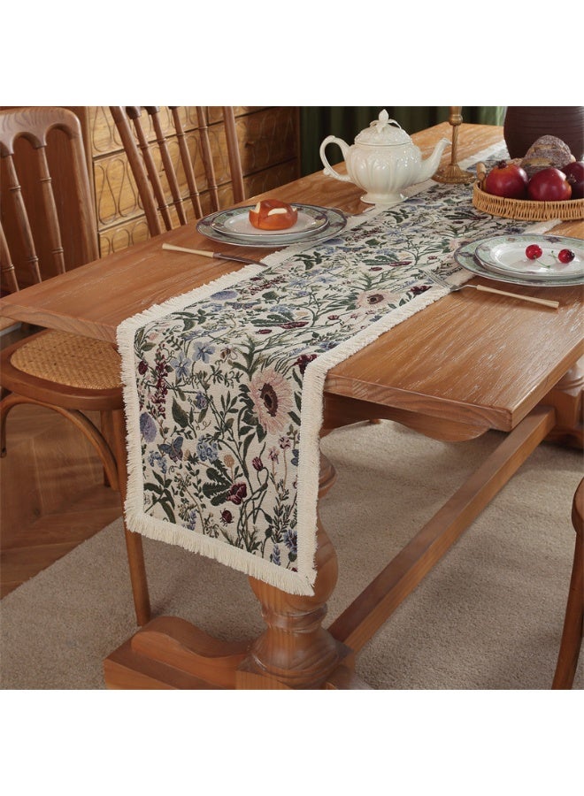 Anna 30x180cm Jacquard Fringe Table Runner - Elegant Decorative Tablecloth for Home Dining - Image 1