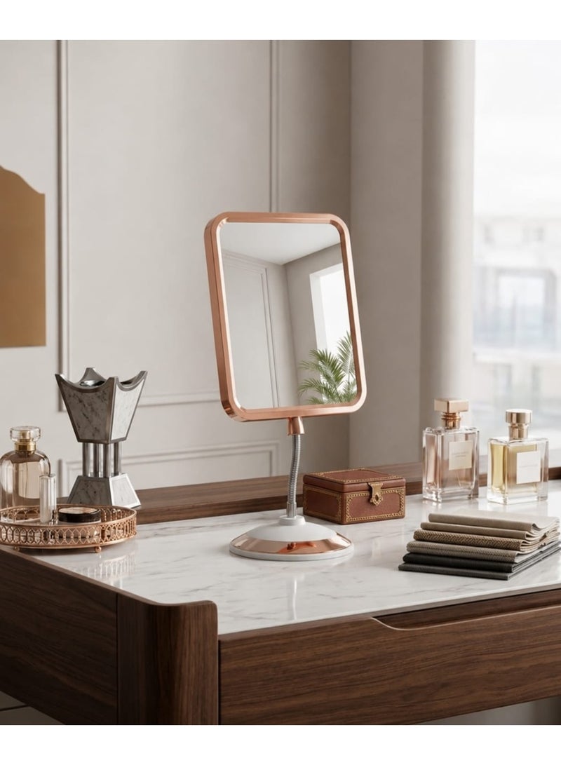 Premium Rose Gold Tabletop Vanity Mirror with Flexible Gooseneck – 360° Adjustable Desktop Makeup Mirror for Skincare, Grooming, and Cosmetics – Elegant Marble-Style Base - Image 2