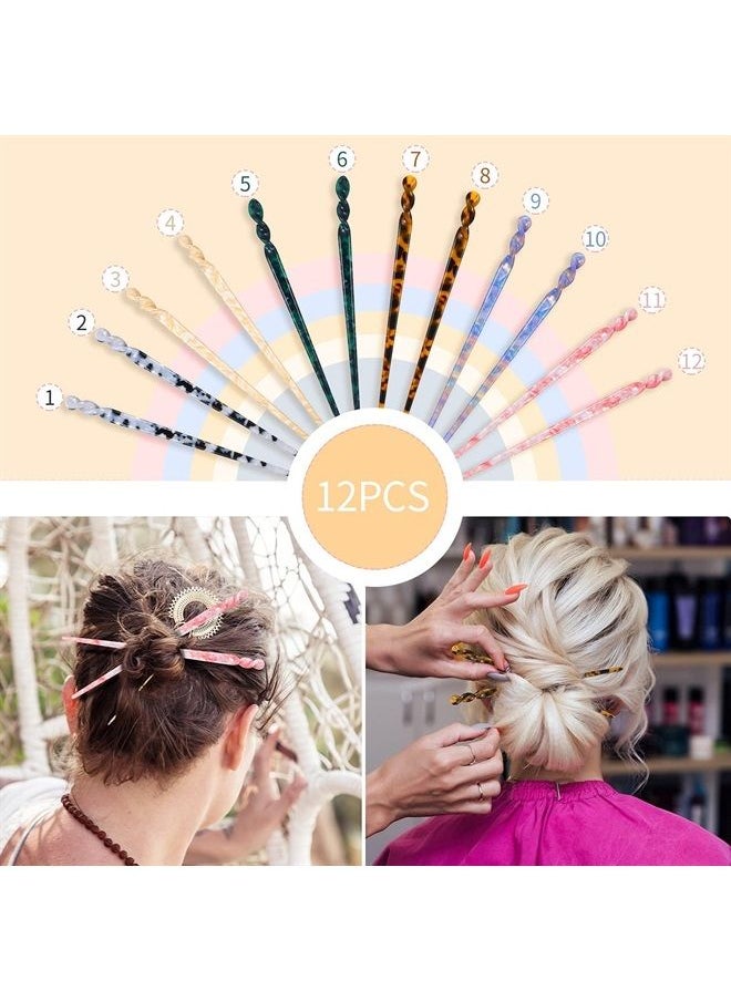WILLBOND 12 Pieces Acetate Hair Sticks Hair Chopsticks Tortoise Shell Hairpin Leopard Print Shell Hair Pins Vintage Chinese Hair Chopstick Hair Styling Accessories for Women Girls Bun, 6 Style (Fresh Pattern)  - Image 1