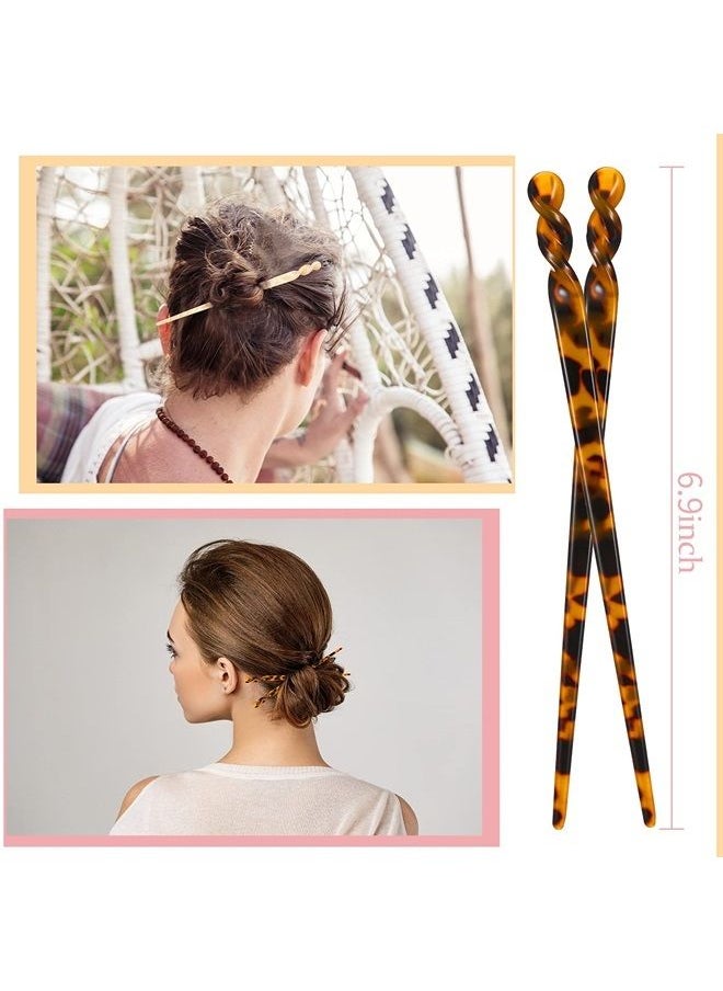 WILLBOND 12 Pieces Acetate Hair Sticks Hair Chopsticks Tortoise Shell Hairpin Leopard Print Shell Hair Pins Vintage Chinese Hair Chopstick Hair Styling Accessories for Women Girls Bun, 6 Style (Fresh Pattern)  - Image 2