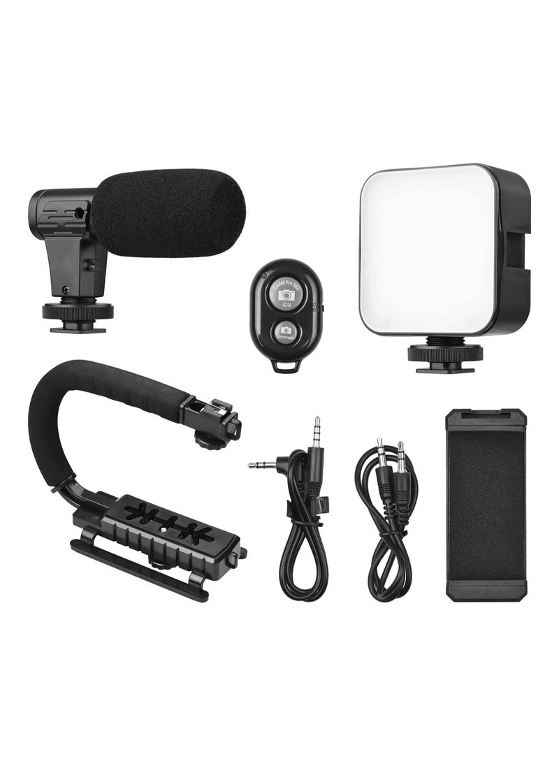 عام handheld video rig，Universal Video U Grip Handle Handheld Vlog Bracket Stabilizer Kit with LED Video Light Microphone Phone Holder Remoter Shutter for Smartphone Camera Vlogging Video Recording - Image 1