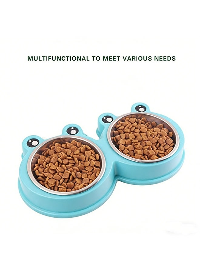 2-in-1 Elevated Pet Bowls Stainless Steel Dog Cat Food and Water Dish Non-Slip Double Bowls with Frog Shape Design for Small Medium Pets Feeding Supplies - Image 4