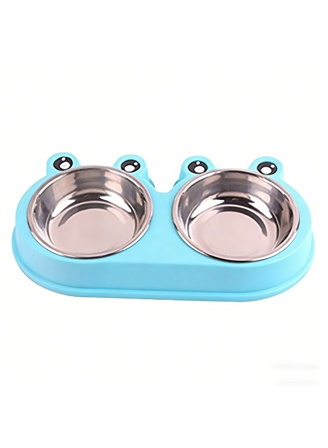 2-in-1 Elevated Pet Bowls Stainless Steel Dog Cat Food and Water Dish Non-Slip Double Bowls with Frog Shape Design for Small Medium Pets Feeding Supplies - Image 1