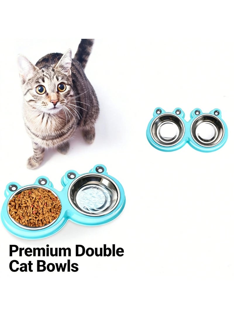 2-in-1 Elevated Pet Bowls Stainless Steel Dog Cat Food and Water Dish Non-Slip Double Bowls with Frog Shape Design for Small Medium Pets Feeding Supplies - Image 5