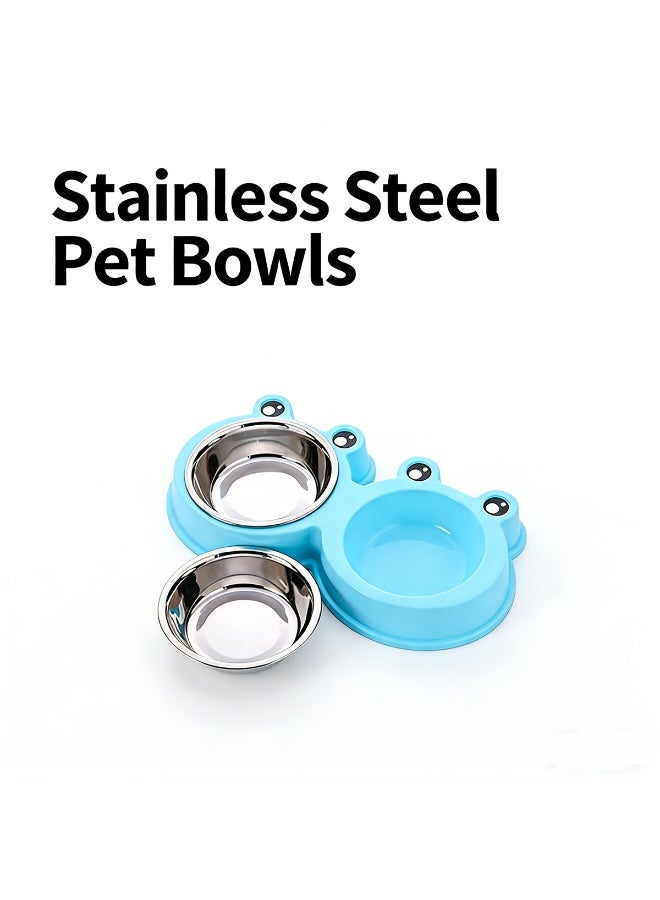 2-in-1 Elevated Pet Bowls Stainless Steel Dog Cat Food and Water Dish Non-Slip Double Bowls with Frog Shape Design for Small Medium Pets Feeding Supplies - Image 3