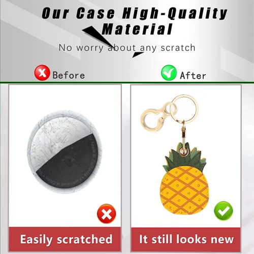 BORKUANA Leather Keychain Holder Case Compatible with Apple AirTag, Cute Protective Air Tag Cover With Keychain Ring, Anti-Scratch Finder GPS Tracker Case for Wallet Keys(Pineapple) - Image 4