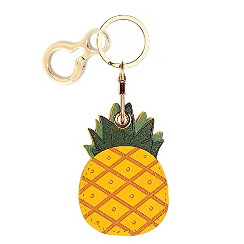 BORKUANA Leather Keychain Holder Case Compatible with Apple AirTag, Cute Protective Air Tag Cover With Keychain Ring, Anti-Scratch Finder GPS Tracker Case for Wallet Keys(Pineapple) - Image 1