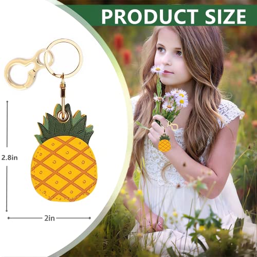 BORKUANA Leather Keychain Holder Case Compatible with Apple AirTag, Cute Protective Air Tag Cover With Keychain Ring, Anti-Scratch Finder GPS Tracker Case for Wallet Keys(Pineapple) - Image 2