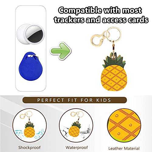 BORKUANA Leather Keychain Holder Case Compatible with Apple AirTag, Cute Protective Air Tag Cover With Keychain Ring, Anti-Scratch Finder GPS Tracker Case for Wallet Keys(Pineapple) - Image 3