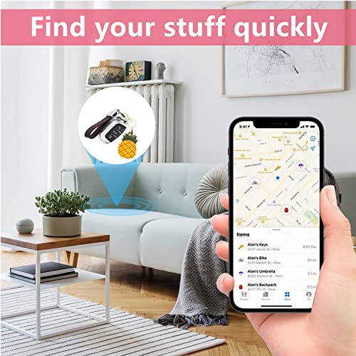 BORKUANA Leather Keychain Holder Case Compatible with Apple AirTag, Cute Protective Air Tag Cover With Keychain Ring, Anti-Scratch Finder GPS Tracker Case for Wallet Keys(Pineapple) - Image 5