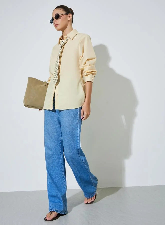 ستايلي Yellow Long Sleeves Ruched Back Oversized Shirt
