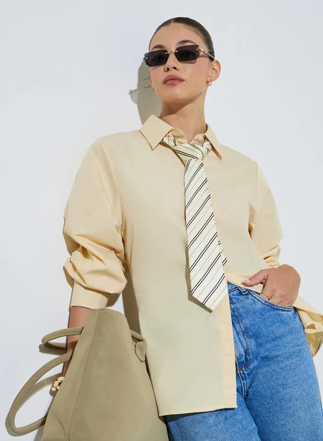 ستايلي Yellow Long Sleeves Ruched Back Oversized Shirt