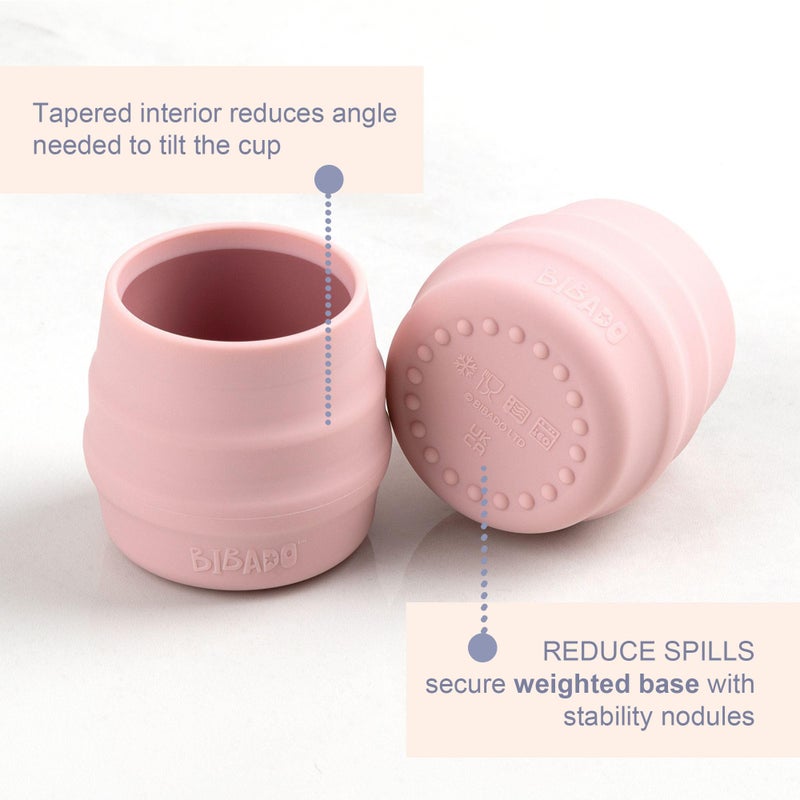 BIBaDO - Sippit Silicone Baby Cup, Blush (2-Pack) - Open Training Silicone Cups - Soft, Non Slip Grip, Weighted Base - Durable, Dishwasher Safe, BPA Free - Toddler Cups - Baby Essentials - 6 Months+ - Image 5