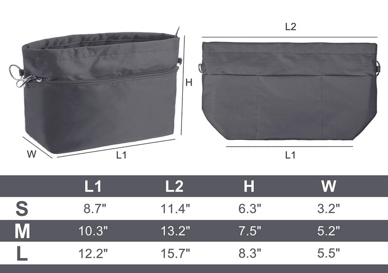 Vercord Purse Organizer Insert Bag Tote Handbags Pocketbook Inserts Organizers Zipper 11 Pockets Grey Small - Image 2