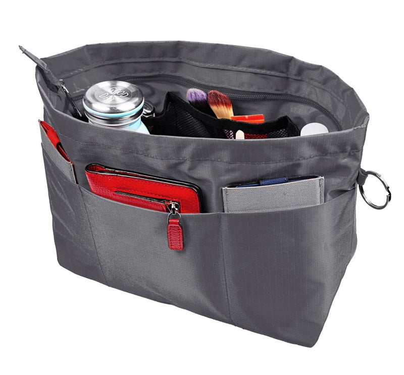 Vercord Purse Organizer Insert Bag Tote Handbags Pocketbook Inserts Organizers Zipper 11 Pockets Grey Small - Image 3