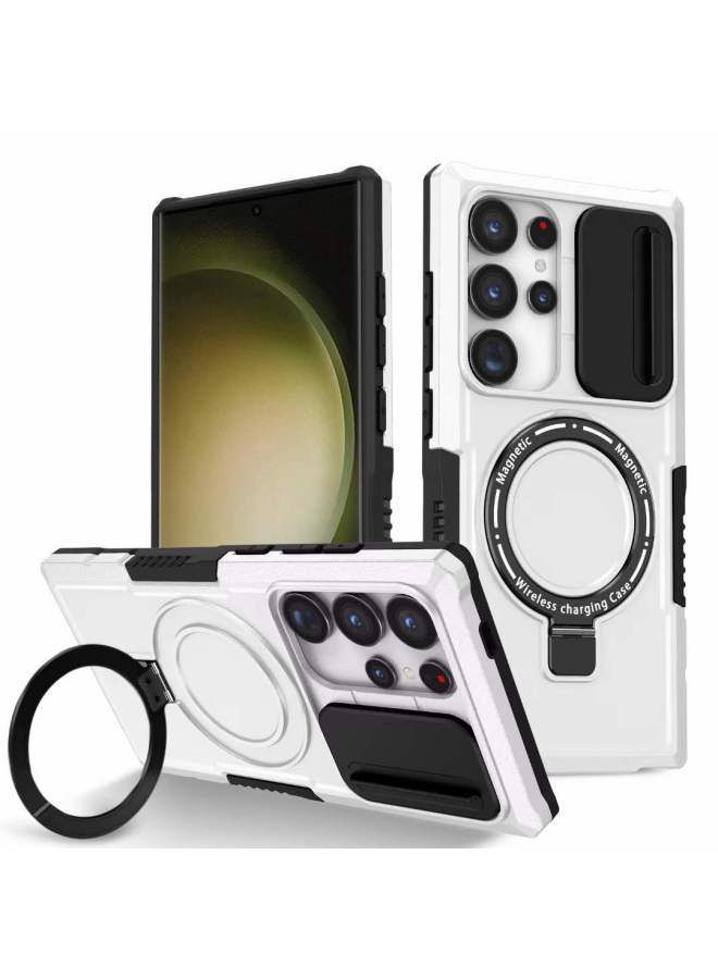 For Samsung Three-dimensional Sliding Window Phone Case Pivot Magnetic Suction Charging Protective Cover  S23 Ultra 