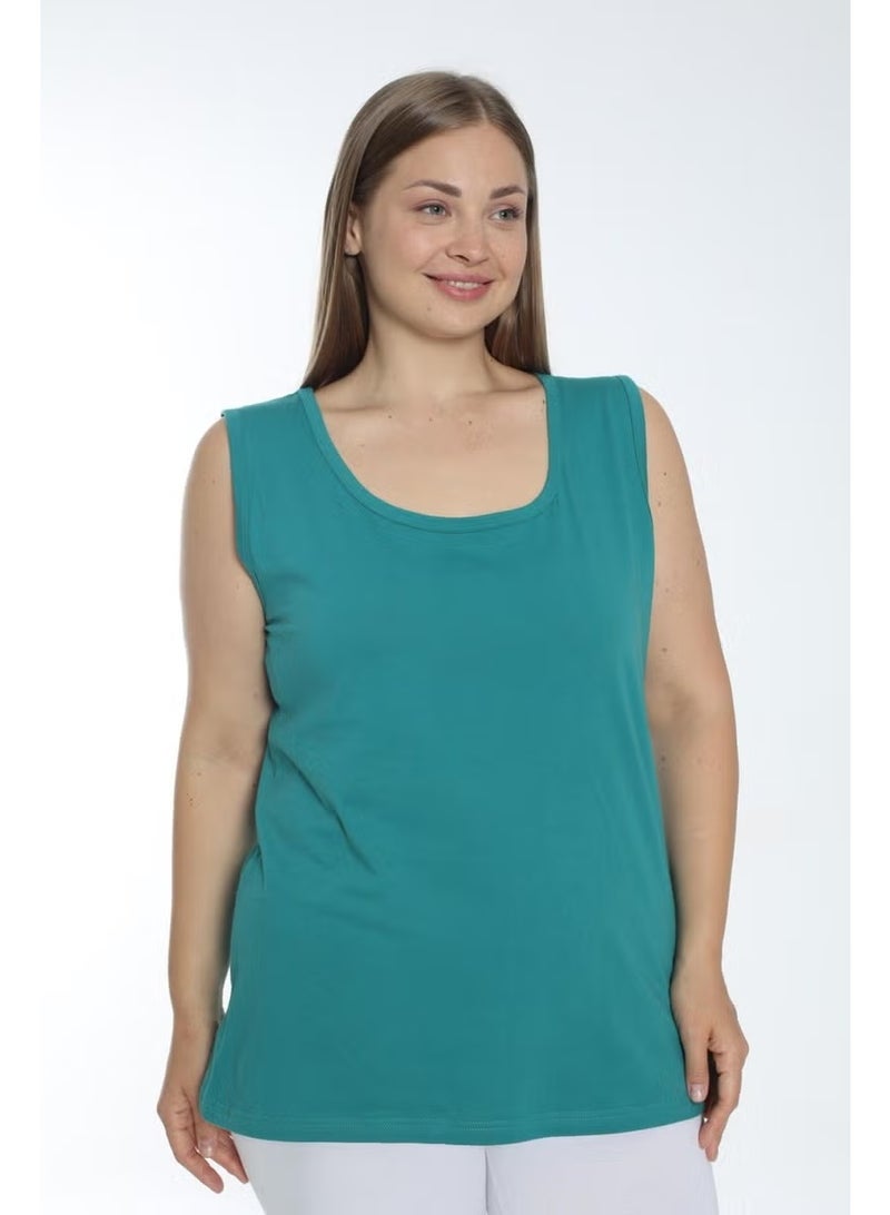 Arma Yıldız Women's Plus Size Thick Strap Sleeveless Cotton Lycra Undershirt - Green - Image 4
