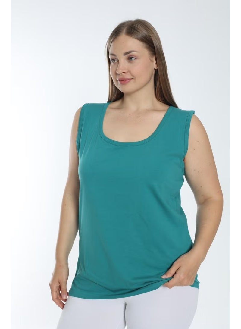 Arma Yıldız Women's Plus Size Thick Strap Sleeveless Cotton Lycra Undershirt - Green - Image 5