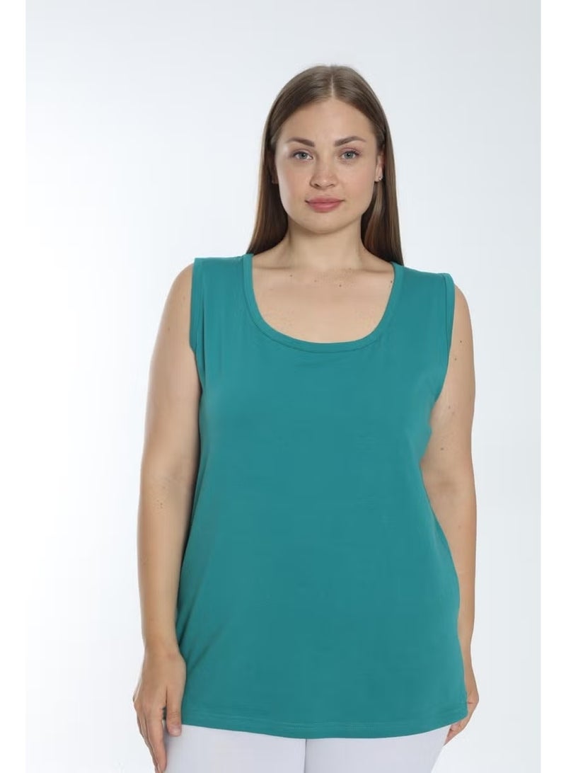 Arma Yıldız Women's Plus Size Thick Strap Sleeveless Cotton Lycra Undershirt - Green - Image 3