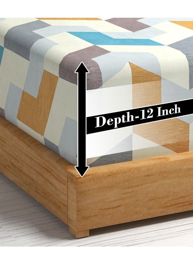 BSB HOME Fitted Bedsheet for King Size Bed Cotton Elastic Fitted with Deep Pocket 220 Tc Wrinklefree | Breathable Super Soft Sheet for King Size Mattress - Teal Grey & White, 78 x 72 +12 Inches