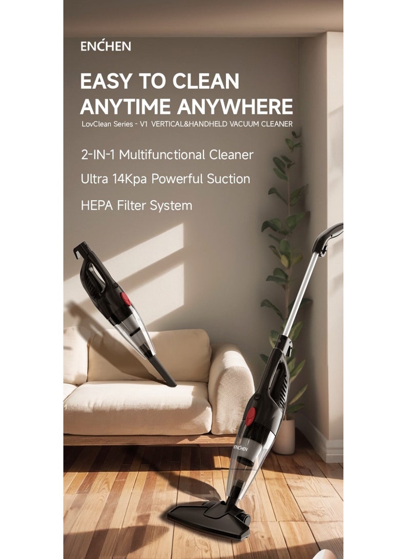 إنشن مكنسة كهربائية محمولة 2 في 1، قوة شفط 650 وات 14000 باسكال وسعة 1.2 لتر، نظام ترشيح مركزي كبير لشعر السيارة والمنزل والمطبخ - Image 2