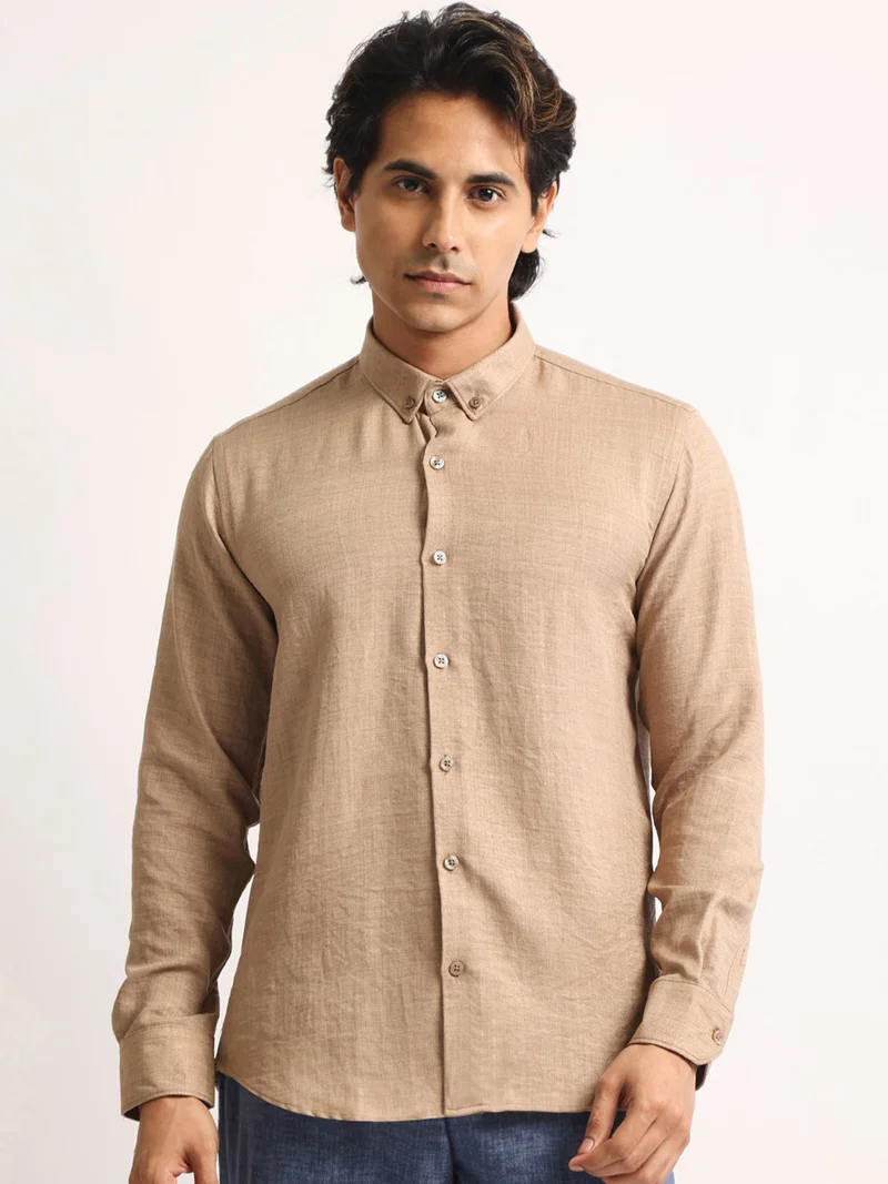 Maniac  Maniac Mens Solid collared Neck Full Sleeve Super Twill Fabric Khaki Shirt for Men | Best Price UAE