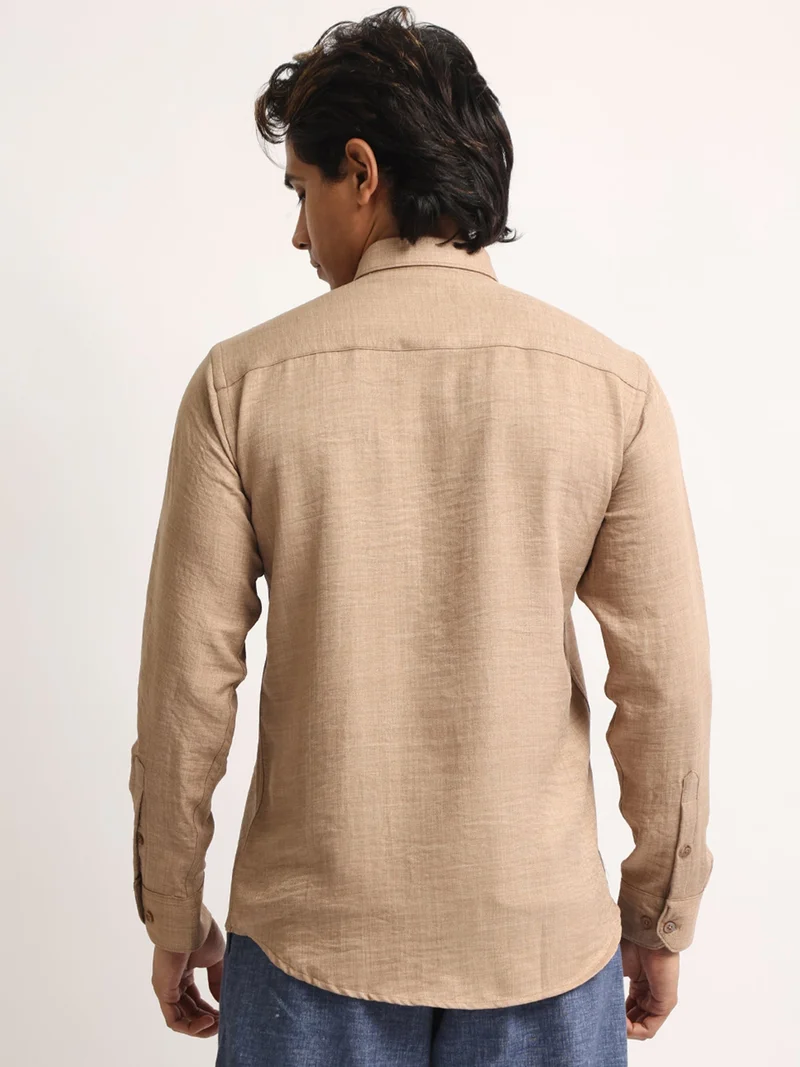 Maniac  Maniac Mens Solid collared Neck Full Sleeve Super Twill Fabric Khaki Shirt for Men | Best Price UAE