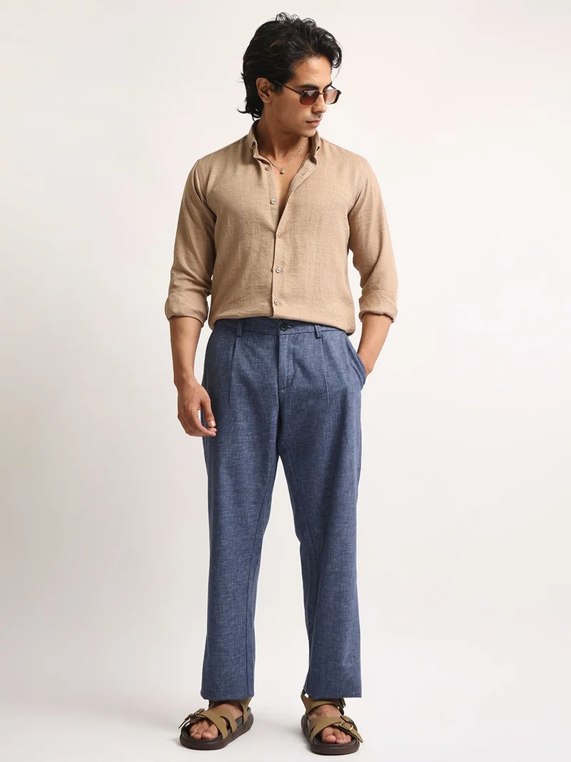 Maniac  Maniac Mens Solid collared Neck Full Sleeve Super Twill Fabric Khaki Shirt for Men | Best Price UAE