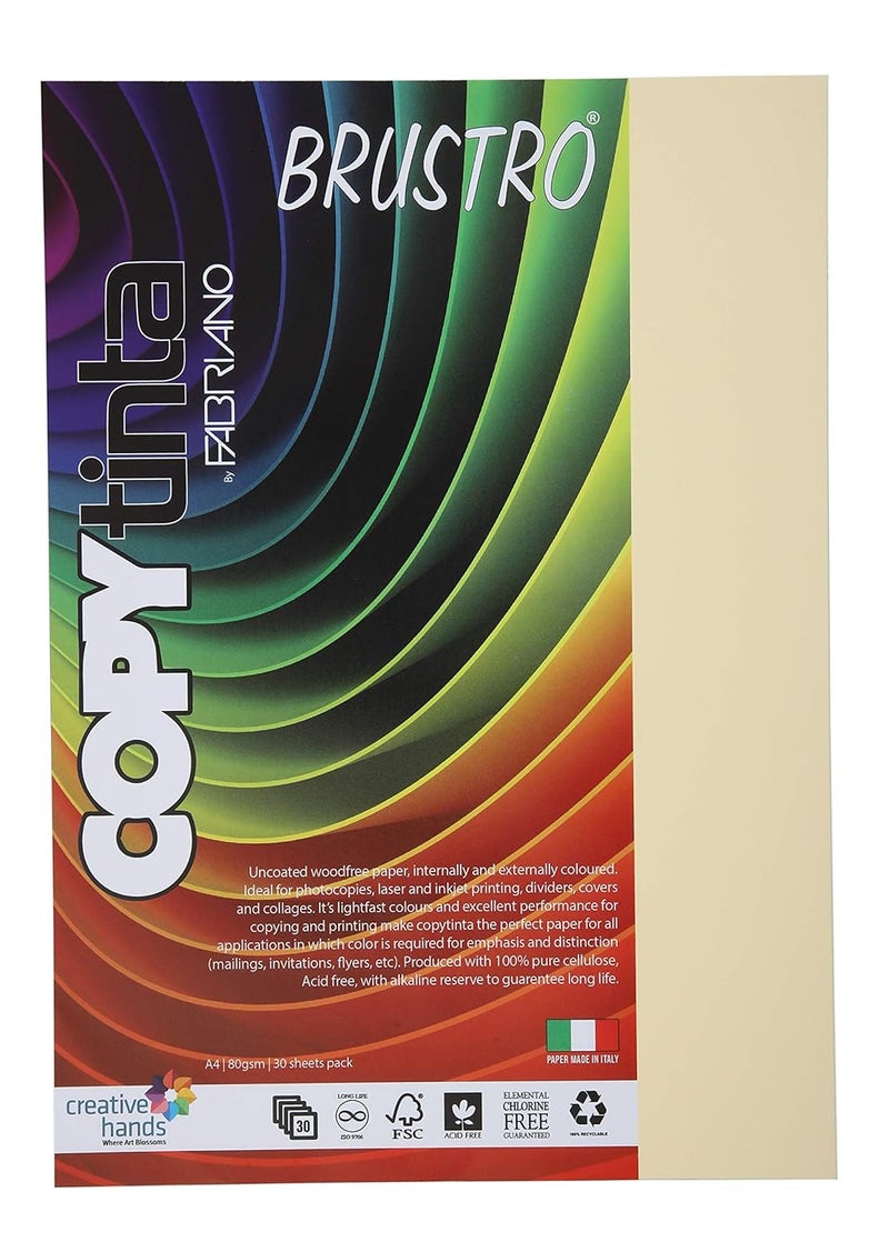 Copytinta Coloured Craft Paper A4 Size, 80 GSM, (60 sheets), Ivory Shade (Avorio) | Ideal for photocopies, laser, prints, fax, dividers, covers, collages, craft, school, office