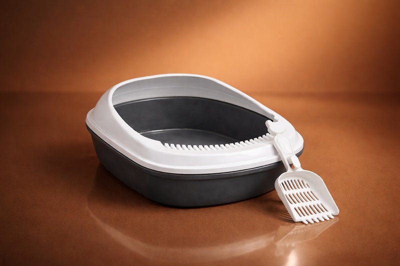 vsell24 Grey Cat Litter Box with Scoop – Deep Easy-Clean Tray–56×42×26.5 cm - Image 3