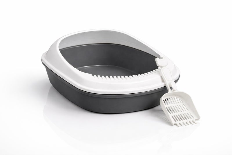 vsell24 Grey Cat Litter Box with Scoop – Deep Easy-Clean Tray–56×42×26.5 cm - Image 1