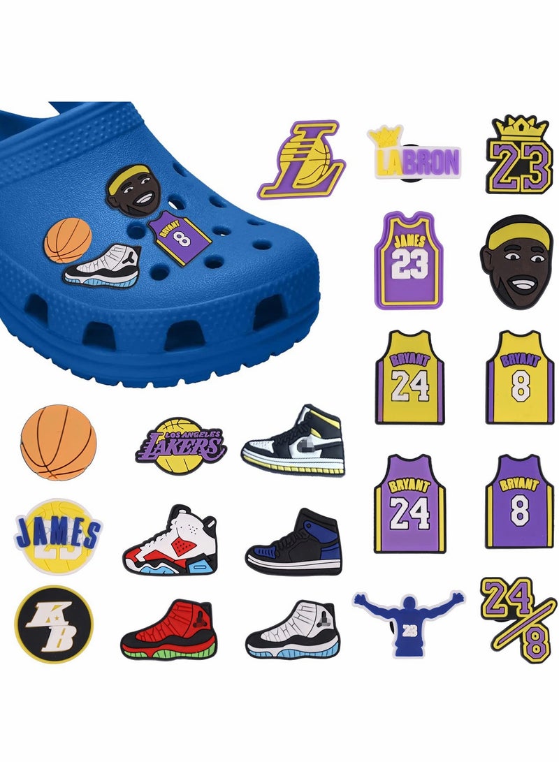 Excefore Shoe Decoration Charms 34 Pcs Croc Charm Accessories K J Jibbitz Charms for Basketball Fans for Clog Wristbands Bracelets for Laker Fans - Image 1