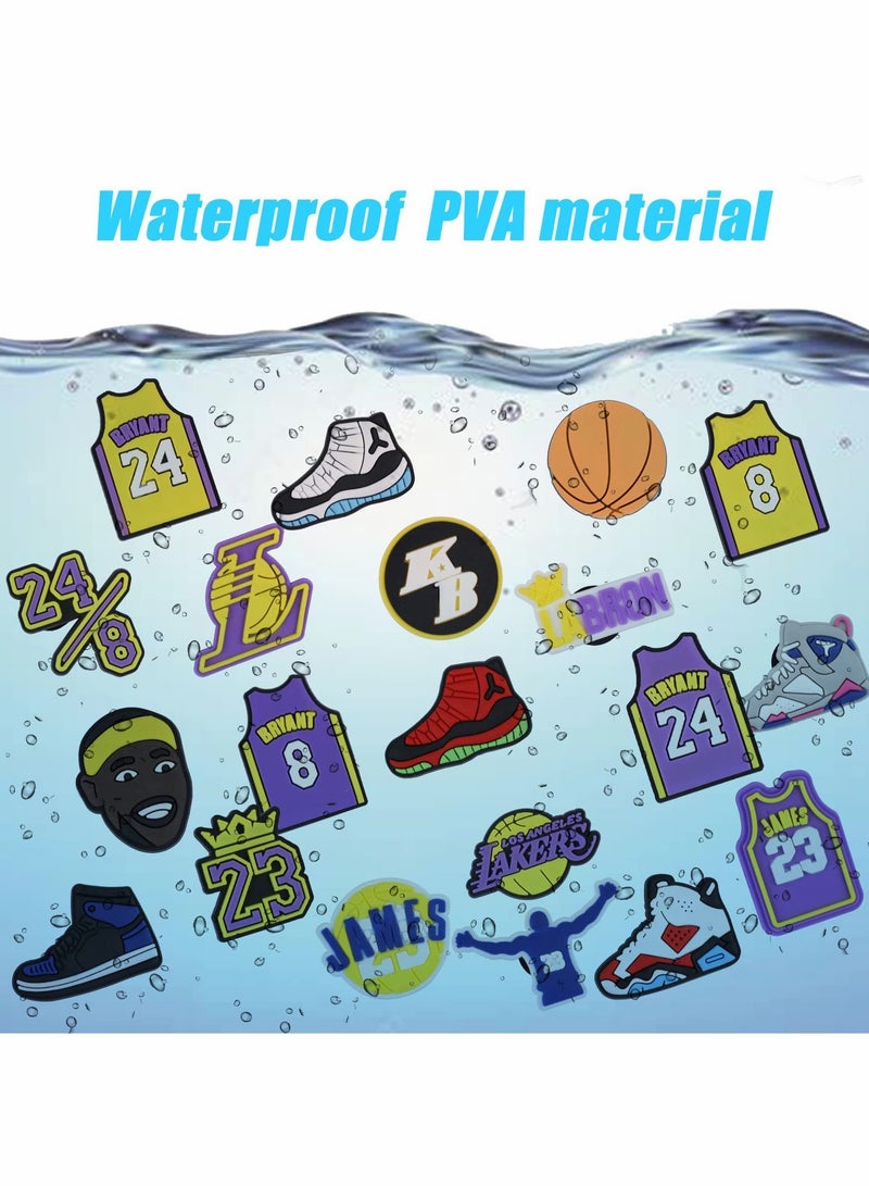 Excefore Shoe Decoration Charms 34 Pcs Croc Charm Accessories K J Jibbitz Charms for Basketball Fans for Clog Wristbands Bracelets for Laker Fans - Image 3