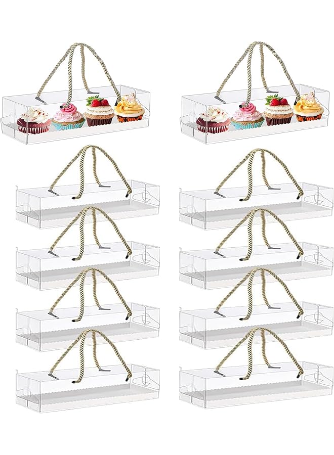 Green Tiger 10-Pack Transparent Rectangular Cake Boxes with Handles, Plastic Bakery Containers for Birthday, Wedding, Dessert, and Party Gifts (29.5x7.8x7.8cm) - Image 1