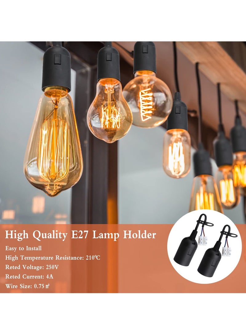 10 Pack E27 Lamp Socket Set, Black Screw Lamp Holders with Wires, Waterproof Light Bulb Base for Indoor DIY Lighting - Image 4