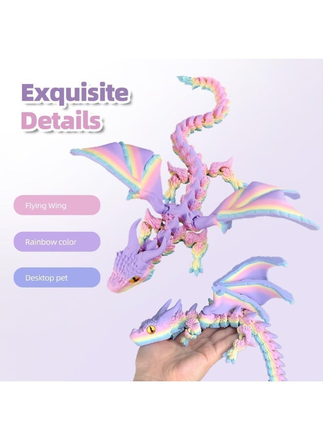 3D Printed Dragon with Wings, Flexible Articulated Crystal Dragon Model, Fidget Toy for Stress Relief, Desktop Decoration & Stocking Stuffers, Matte Rainbow Color (30CM) - Image 3