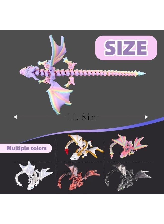 3D Printed Dragon with Wings, Flexible Articulated Crystal Dragon Model, Fidget Toy for Stress Relief, Desktop Decoration & Stocking Stuffers, Matte Rainbow Color (30CM) - Image 2