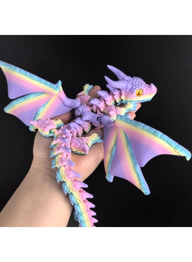3D Printed Dragon with Wings, Flexible Articulated Crystal Dragon Model, Fidget Toy for Stress Relief, Desktop Decoration & Stocking Stuffers, Matte Rainbow Color (30CM) - Image 5