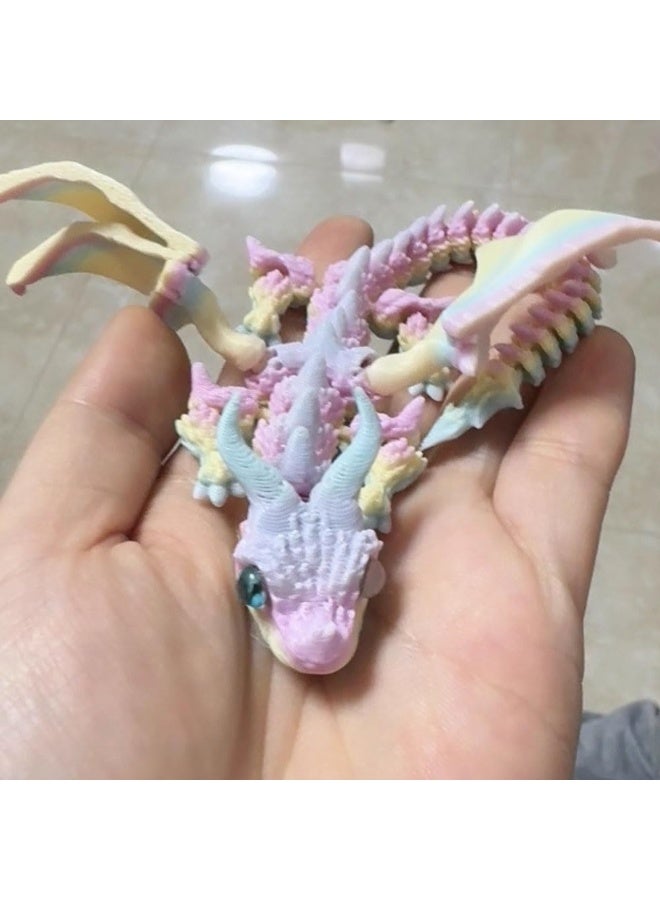 3D Printed Dragon with Wings, Flexible Articulated Crystal Dragon Model, Fidget Toy for Stress Relief, Desktop Decoration & Stocking Stuffers, Matte Rainbow Color (30CM) - Image 4