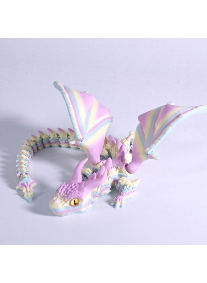 3D Printed Dragon with Wings, Flexible Articulated Crystal Dragon Model, Fidget Toy for Stress Relief, Desktop Decoration & Stocking Stuffers, Matte Rainbow Color (30CM) - Image 1