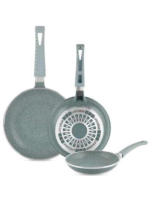 Frying Pan Set - Multi Layer Granite Coating Fry Pan | Include 20 CM, 24 CM, 28 CM Non Stick Pan | Heat-Resistant Handle Hanging Loop