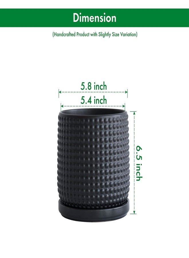 D'vine Dev 6 Inch Ceramic Beaded Stoneware Planter Pot - Flower Pot with Drainage Holes and Saucers for Indoor Succulent Plants or Flowers, Ebony Matte, 27-C-X-6 - Image 3