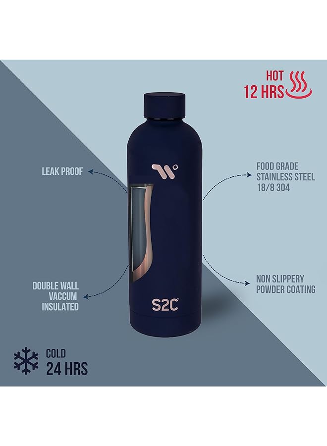 S2C Water Bottle Stainless Steel 750ml Double Wall insulated Water Bottles for Hot Water Gym Bottle Stainless Steel Water Bottle for Kids School Flask Bottle Hot water bottle (BLUE 750ml) - Image 2
