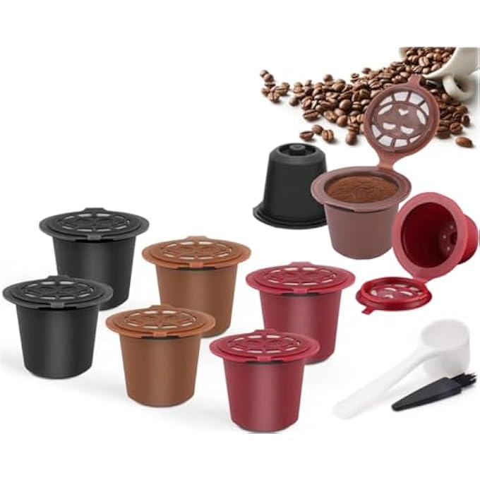 KWSLIN Reusable Coffee Pods For Nespresso Originalline Refillable Espresso Coffee Capsule Compatible With Nespresso Originalline Include Brush And Spoon 3 Black  3 Red  3 Brown - Image 1