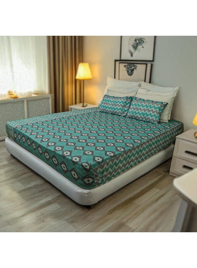 Status Contract Cotton Rich Double Bedsheet with 2 Pillow Covers for Bed Room, Home, Hotel-120 GSM (Green Black) - Image 3