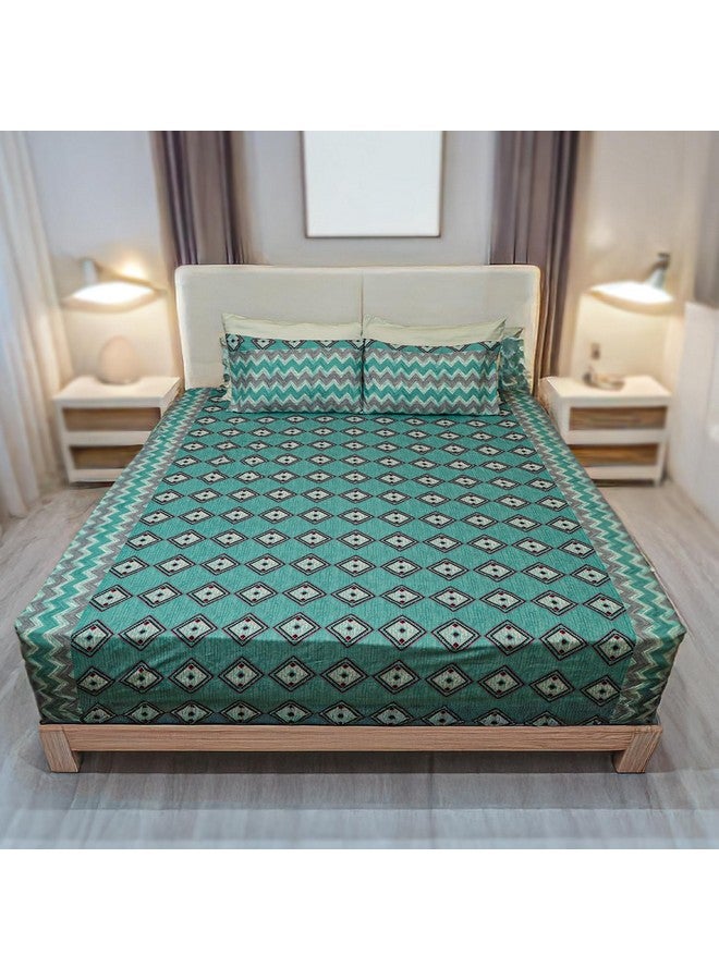 Status Contract Cotton Rich Double Bedsheet with 2 Pillow Covers for Bed Room, Home, Hotel-120 GSM (Green Black) - Image 1