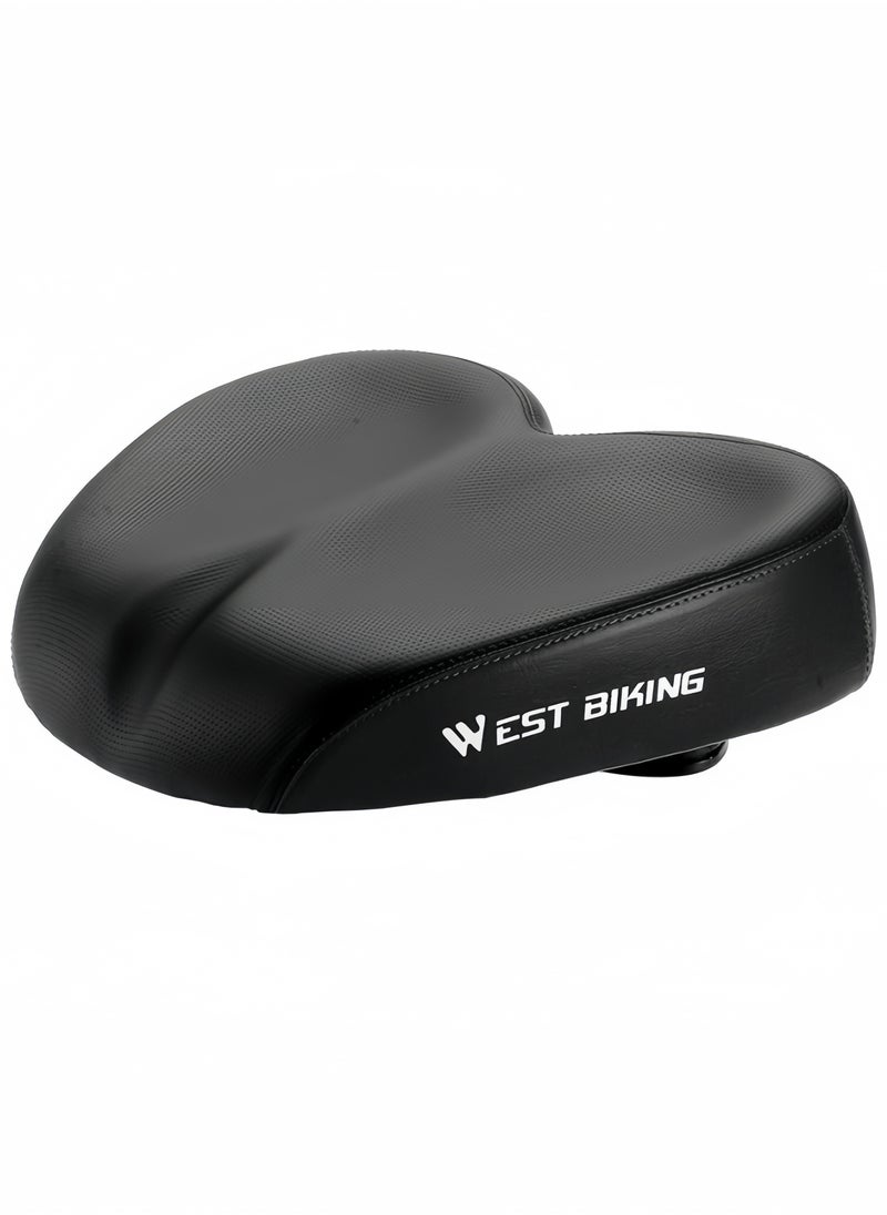 WEST BIKING Oversized Noseless Bike Seat Double Shock Absorption Bicycle Saddle Soft and Elastic Bicycle Seat for Bicycle,Electric Bicycle,Folding Bicycle-Black 26*21*5.5 CM  - Image 1