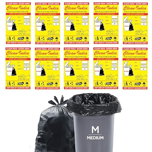 Clean India Garbage Bags/Dustbin Bags, Medium (19x21 inches) 30 bags X 10 Packets (M (300 Bags)) - Image 1